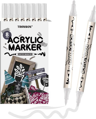 Product image TRANSON 8 Pack White Brush and Bold Dual-tip Acrylic Paint Pen