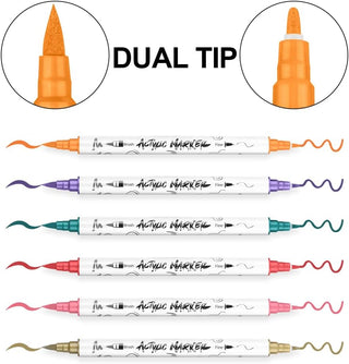 TRANSON 12 Colors Acrylic Paint Marker Pen Set Fine and Brush Dual-tip