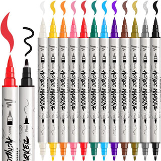 TRANSON 12 Colors Acrylic Paint Marker Pen Set Fine and Brush Dual-tip