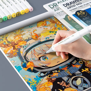 TRANSON Artist Mix Media Sketchbook Marker Pad, 5.8”x8.3” 65 Sheets A5 Art Papers, 110lb/160gsm