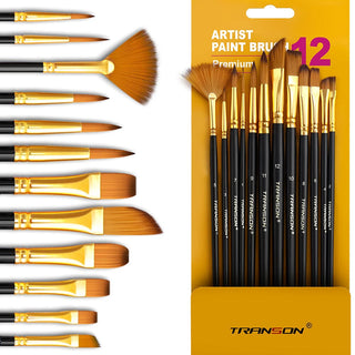 Transon Art Painting Brush Assorted Set of 12 for Acrylic Watercolor Gouache Hobby Painting TRANSON