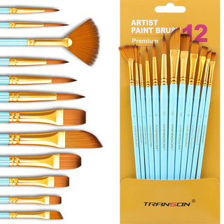 Transon Art Painting Brush Assorted Set of 12 for Acrylic Watercolor Gouache Hobby Painting TRANSON