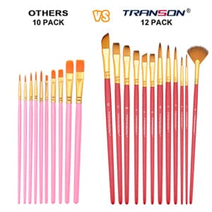 Transon Art Painting Brush Assorted Set of 12 Pink for Acrylic Watercolor Gouache Oil Painting TRANSON
