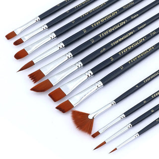Transon Assorted Artist Painting Brush Set 12pcs Versatile for Acrylic Watercolor Gouache and Oil Paintbrush TRANSON