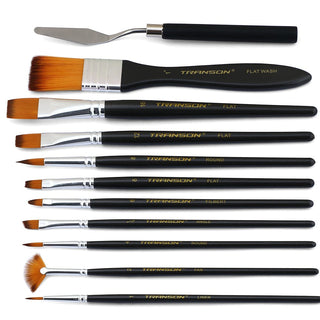 Transon Paint Brush Kit 10pcs Art Brushes and 1 Paint Spatula with Brush Case Paintbrush TRANSON