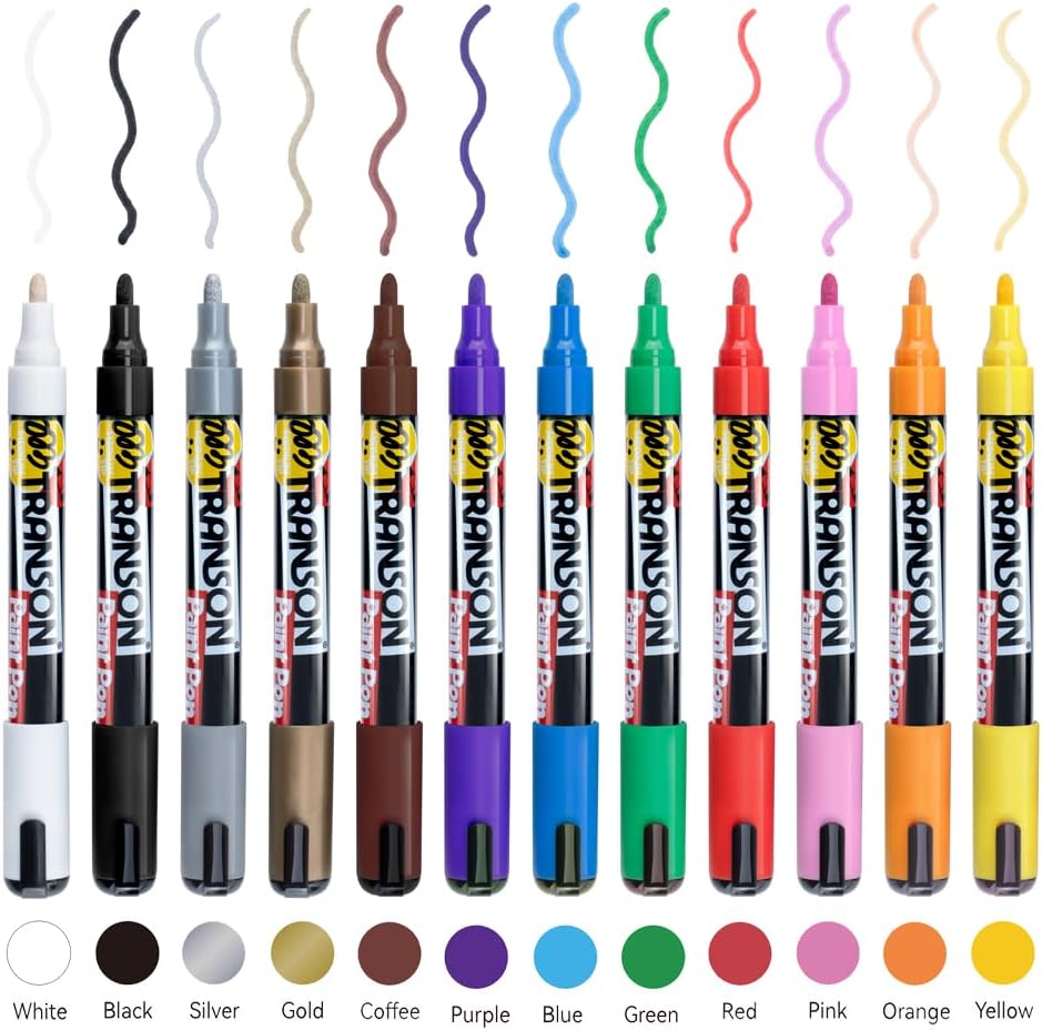 Tim Transon TRANSON 12 Colors Permanent Paint Markers Oil Based Waterproof Medium ...