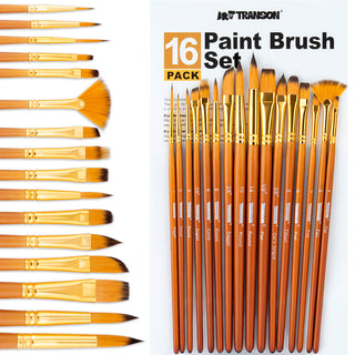Transon 16 pcs Artist Paint Brush Set Versatile for Acrylic Painting Watercolor Painting Gouache Painting Brown Color