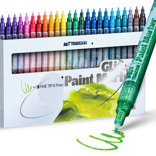 TRANSON Fine Tip Glitter Paint Markers 24 Colors for DIY Coloring with Sparkling Effects