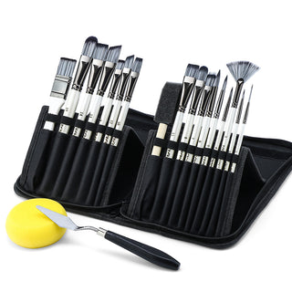 Art Paint Brush Kit 16 Paint Brushes with Foam Brush Sponge Spatula and Brush Case