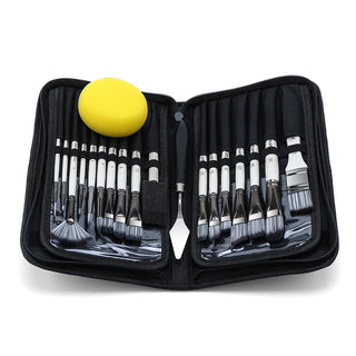 Art Paint Brush Kit 16 Paint Brushes with Foam Brush Sponge Spatula and Brush Case