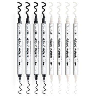 TRANSON Acrylic White Black Paint Marker Set 4 Black and 4 White Paint Pens Dual-tip