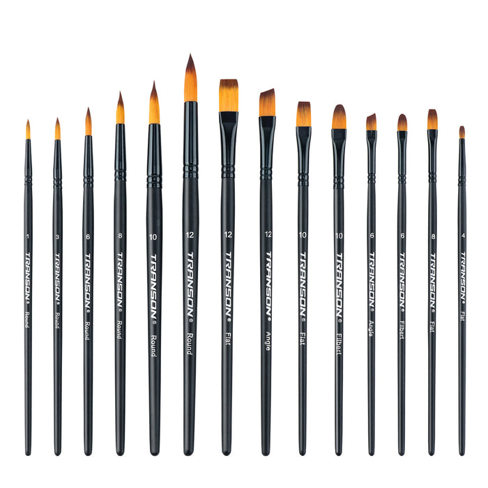Transon 14pcs Art Painting Brush Set for Acrylic, Watercolor, Gouache, Oil and Hobby Painting Black Color