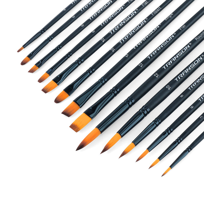 Transon 14pcs Art Painting Brush Set for Acrylic, Watercolor, Gouache, Oil and Hobby Painting Black Color