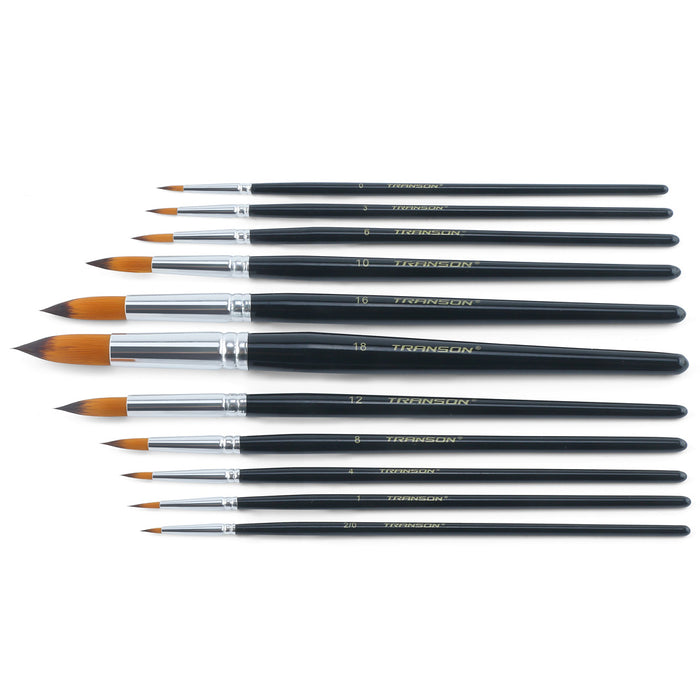 Transon 11pcs Round Paint Brush Basic Set Synthetic Bristle for Acrylic Watercolor Gouache and Oil Painting