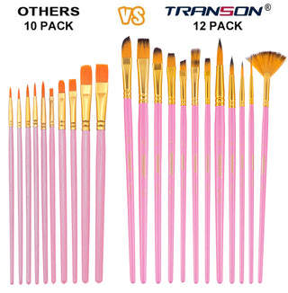 Transon Artist Paint Brush Set of 12 for Acrylic Watercolor Gouache Oil Craft Painting Pink
