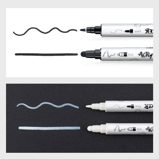 TRANSON Acrylic White Black Paint Marker 6 Black and 2 White Paint Pens Dual-tip