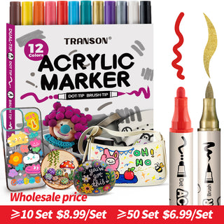 12 Colors Bold and Brush Dual-tip Acrylic Paint Marker Pen Set