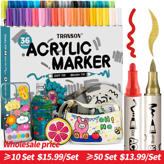 36 Colors Bold and Brush Dual-tip Acrylic Paint Marker Pen Set