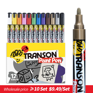 TRANSON 12 Colors Permanent Paint Markers Oil Based Waterproof Medium Tip