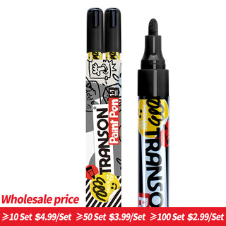 TRANSON 2 Black Paint Markers for Fabric Rock Craft Diy Painting Medium Tip Oil Based Waterproof