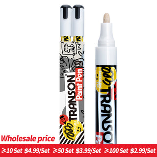 TRANSON 2 White Permanent Paint Markers Oil Based Waterproof Medium Tip
