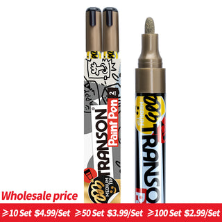 TRANSON 2 Gold Permanent Paint Markers Oil Based Waterproof Medium Tip
