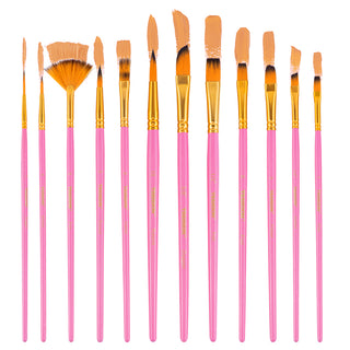 Transon Artist Paint Brush Set of 12 for Acrylic Watercolor Gouache Oil Craft Painting Pink