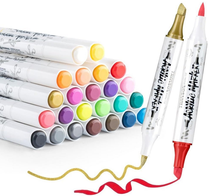 TRANSON 24 Colors Chisel and Brush Dual-tip Acrylic Paint Marker Pen S ...