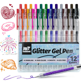 TRANSON Glitter Gel Pen 12 Colors Set for Sparkling Writing Journals Scrapbook DIY Projects and Art Creatives