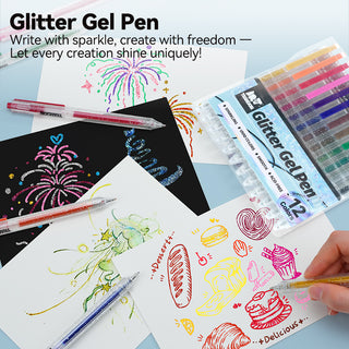 TRANSON Glitter Gel Pen 12 Colors Set for Sparkling Writing Journals Scrapbook DIY Projects and Art Creatives