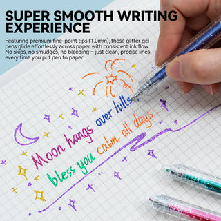 TRANSON Glitter Gel Pen 12 Colors Set for Sparkling Writing Journals Scrapbook DIY Projects and Art Creatives