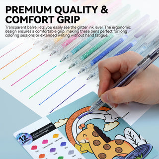 TRANSON Glitter Gel Pen 12 Colors Set for Sparkling Writing Journals Scrapbook DIY Projects and Art Creatives