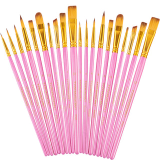 Transon 20pcs Bulk Artist Paint Brush Set for Acrylic Watercolor Gouache Hobby Craft Face Painting Pink