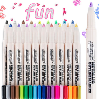 TRANSON 18pcs Outline Shimmering Markers with Metallic for Fun Art Drawing Craft DIY