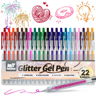 TRANSON Glitter Gel Pen 22 Colors Set for Sparkling Writing Journals Scrapbook DIY Projects and Art Creatives