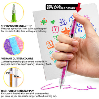 TRANSON Glitter Gel Pen 22 Colors Set for Sparkling Writing Journals Scrapbook DIY Projects and Art Creatives