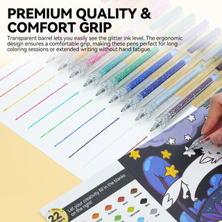 TRANSON Glitter Gel Pen 22 Colors Set for Sparkling Writing Journals Scrapbook DIY Projects and Art Creatives