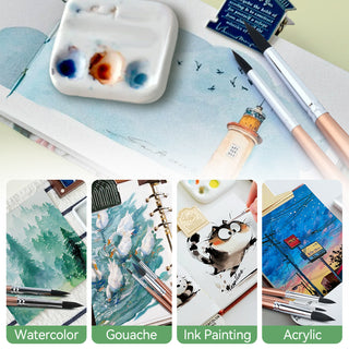Transon 8pcs Round Watercolor Paint Brush Set Goat Hair for Watercolors,Acrylics,Inks,Gouache,Oil and Tempera