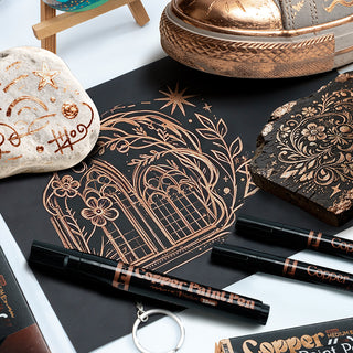 TRANSON 2pcs Liquid Chrome Markers with Copper Paint Pens Medium and Fine Tips with Mirror Effect for Drawing, DIY, Touch-ups, Models and Craft Art Projects