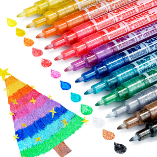 TRANSON Fine Tip Glitter Paint Markers 12 Colors for DIY Coloring with Sparkling Effects