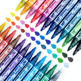 TRANSON Medium Tip Glitter Paint Markers 24 Colors for DIY Coloring with Sparkling Effects