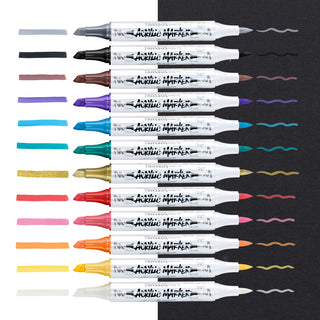TRANSON 24 Colors Chisel and Brush Dual-tip Acrylic Paint Marker Pen Set