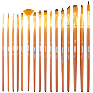 Transon 16 pcs Artist Paint Brush Set Versatile for Acrylic Painting Watercolor Painting Gouache Painting Brown Color