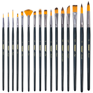 Transon 16 pcs Artist Paint Brush Set Versatile for Acrylic Painting Watercolor Painting Gouache Painting Black Color