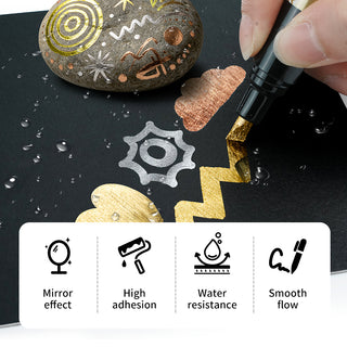 TRANSON 3pcs Liquid Chrome Markers with Gold, Silver and Copper Paint Pens Broad Tips with Mirror Effect for Drawing, DIY, Touch-up, Models and Craft Art Projects