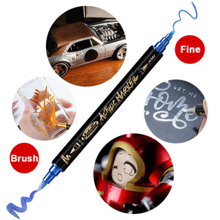 TRANSON 12Colors Metallic Paint Marker Set Brush and Fine Dual-tip