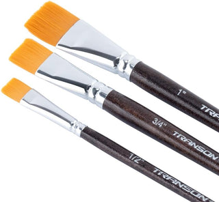 Transon Flat Paint Brush Set 3pcs for Acrylic Watercolor Gouache Oil and Body Painting