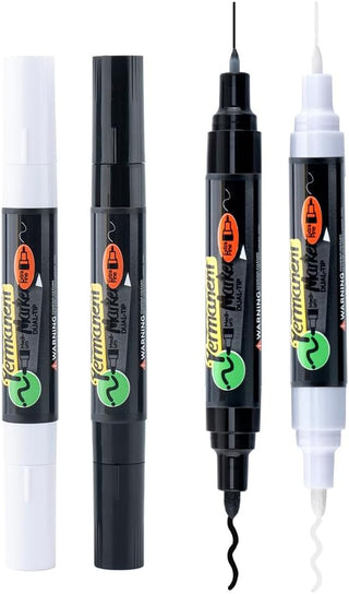TRANSON Black and White Dual-tip Permanent Paint Markers Oil Based Waterproof