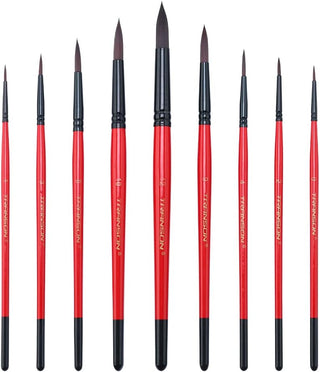 Transon Round Paint Brush Set 9pcs Synthetic Sable Hair