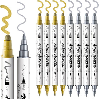 TRANSON 4 Silver and 4 Gold Paint Markers Bold and Fine Dual-tip Acrylic Paint Marker Set